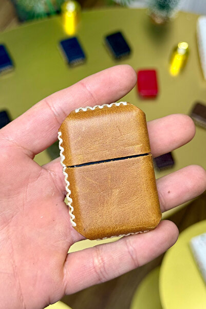 CüzCan El Yapımı Taba Hakiki Deri Kılıflı Benzinli Çakmak