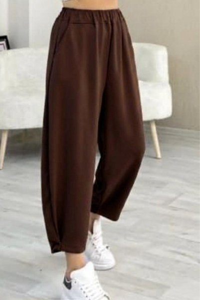 MONAMORE Women's Modal Fabric Pleated Cuffs Elastic Waist Single Bottom Shalwar Trousers