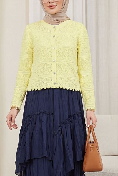 HİJABAYA Ζακέτα πλεκτή διάτρητη με σχέδια και κουμπιά