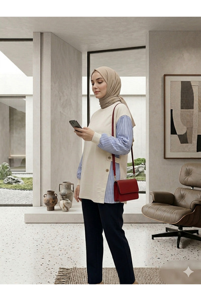 PEKA Γυναικείο τουνίκ με ρίγες και λεπτομέρειες, κατάλληλο για χρήση με χιτζάμπ