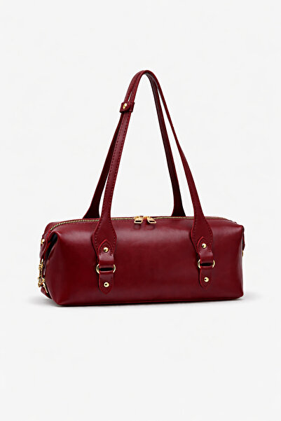 Madamra Γυναικεία τσάντα ώμου σε χρώμα μπορντό, κομψή τσάντα χειρός κυλινδρικ...