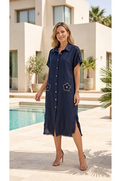 Punta Otantik YG46170 Ιταλικό φόρεμα πουκάμισο με διχτυωτό πλέγμα στην πλάτη,...