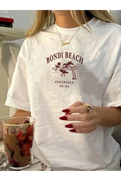 ZAVIXO ΓΥΝΑΙΚΕΙΟ Oversize T-Shirt με στάμπα Bondi Beach – 100% Βαμβακερό Ύφασ...