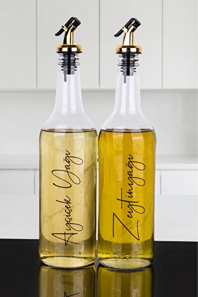 Dolkin Home 2'li 750 ml Gold Tıpalı Cam Yağdanlık Şeffaf Zeytinyağı Ayçiçek Y...