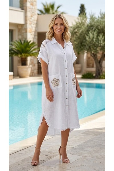 Punta Otantik YG46170 Ιταλικό φόρεμα πουκάμισο με διχτυωτό πλέγμα στην πλάτη,...