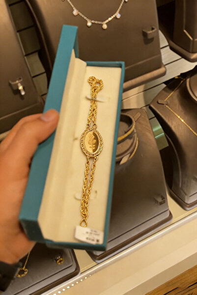 SAMGE Women's Rose-Themed Oval Plaque Double-Chain Bracelet — Wedding & Ramad...