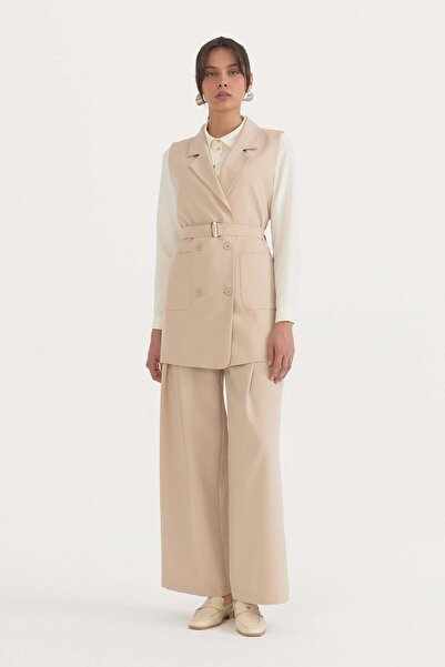 Nihan Belted Blazer Vest Stone