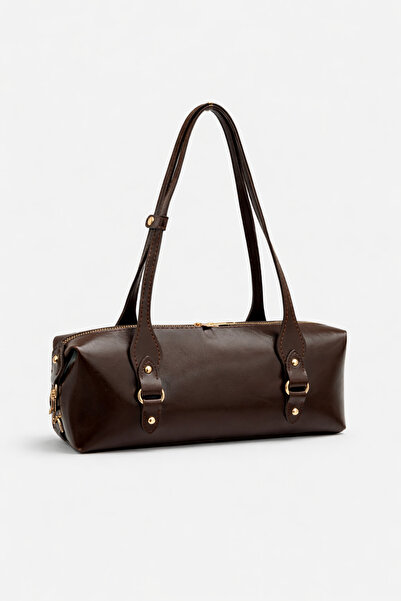 Madamra Καφέ γυναικεία τσάντα ώμου Κομψή τσάντα χειρός κυλινδρικού σχήματος γ...