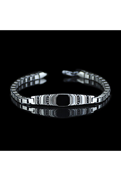 Mercan Silver 925 Ayar Gümüş Oniks Taşlı Gümüş Oksitli Bileklik