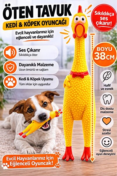 optana Ses Çıkaran Tavuk Oyuncak | Kedi & Köpek İçin Dayanıklı Büyük Boy Oyun...