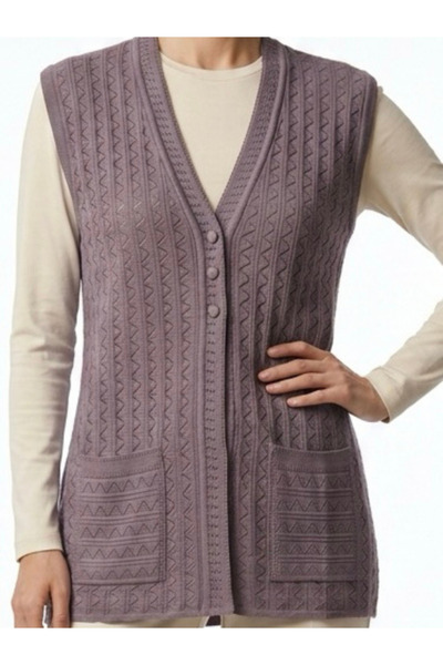 tiriTEK TRİKO Μερσεριζέ Διάτρητο Γιλέκο Μητέρας / Λιλά