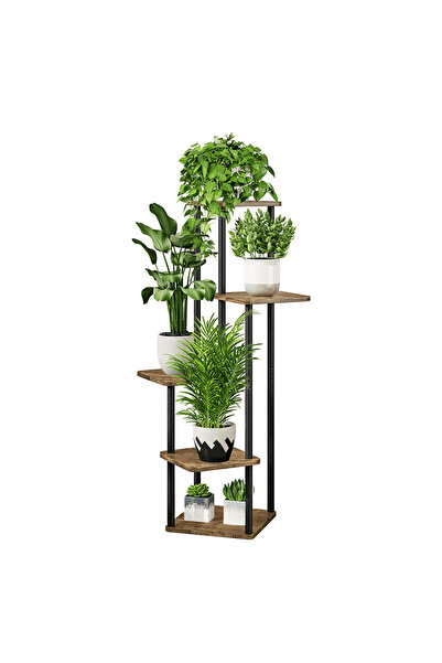 DacEnergy Suport de flori din metal, negru/lemn rustic, ADITE