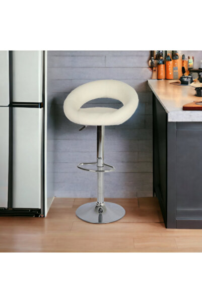 Al Saadah Home White Leather Swivel Bar Stool