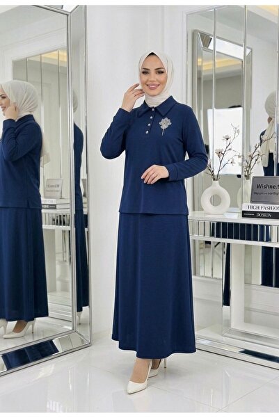 wishne Women's Shirt with Collar Brooch and Skirt Set - Stylish and Modern Hi...