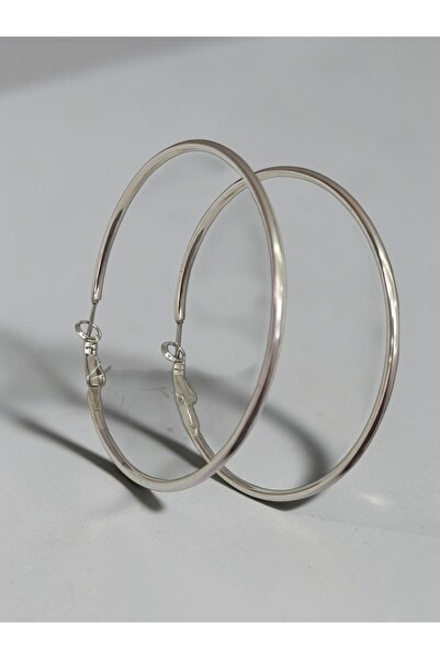 ahsenaksesuar2025 Silver Color Big Size Steel Hoop Earrings-Non Tarnish-5.5 cm