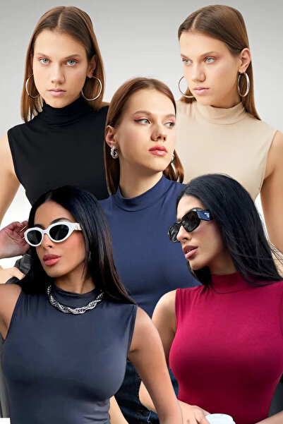 Bipantolon Γυναικείο Σετ 5 Οικονομικών Αμάνικων Μπλουζών Μαύρο Κρεμ Ανθρακί Ν...