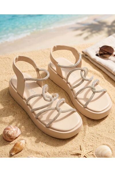 SHOEBOURNE Sandale din piele artificială cu talpă cu pană de 4 cm, cu detalii...