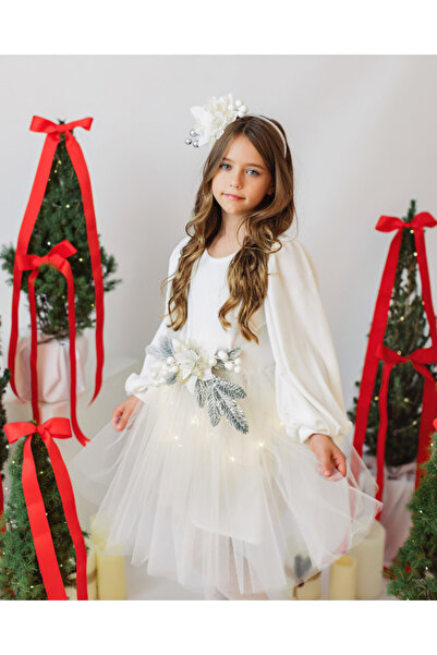fustite cu luminite Φόρεμα με Φωτάκια Νιφάδας Χιονιού, Λευκό Χριστουγεννιάτικ...