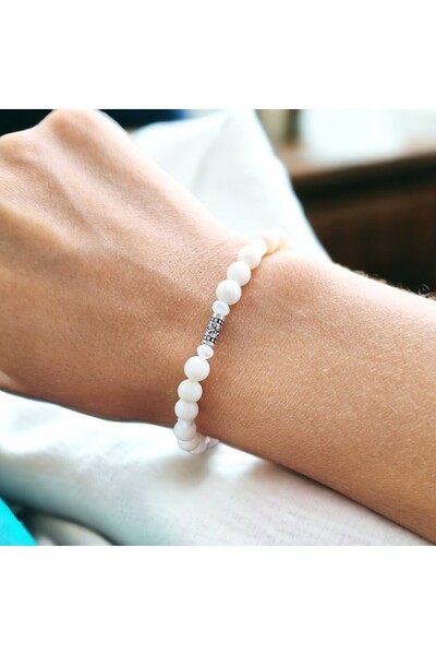 Ezera Βραχιόλι με λευκή κοραλλιογενή πέτρα και αξεσουάρ από ασήμι 925, Σίντι