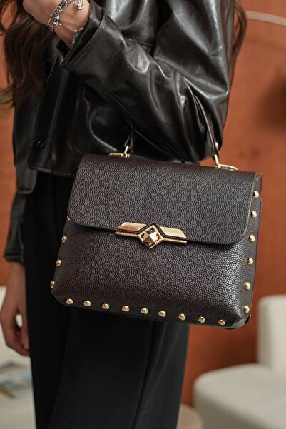 DERKON Geantă de damă model retro, din piele naturală, cu prindere manuală