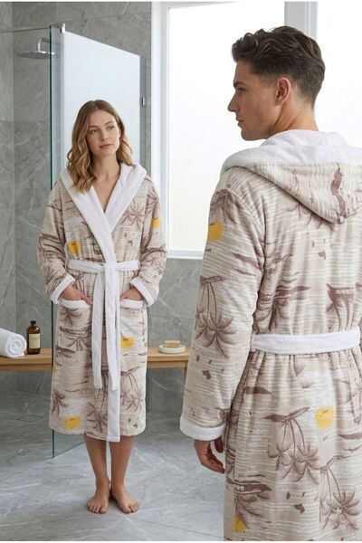 Loselya Ρετρό Βαμβακερό Μπουρνούζι με Κουκούλα και Σχέδια