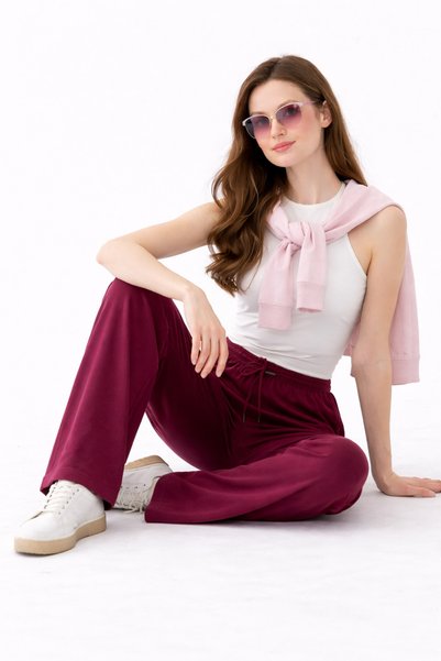CNRCollection Women's Plum Modal Stretchy Soft Textured Wide Leg Comfortable Wide Cut Modal Fabric Sweatpants