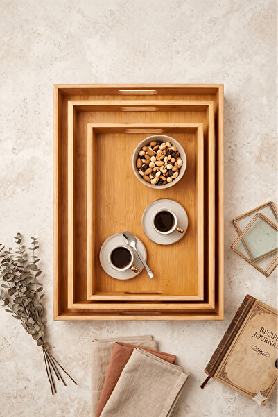 NOKKA Bambu Collective 3-Piece Natural Bamboo Presentation Tray Set - Rectang...