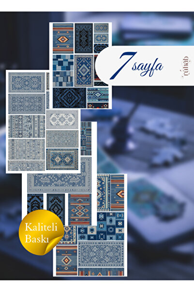 Ruhab Kilim Etnik Desen Etiket Seti / A Kalite / Halı Temalı Kuşe Parlak