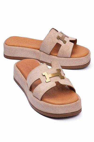 Mubiano Γυναικείες σουέτ παντόφλες με εσωτερική σόλα από γνήσιο δέρμα, χρυσά ...