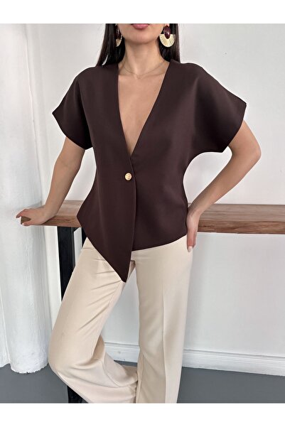 Nazline Γυναικείο χρυσό γιλέκο με κουμπιά