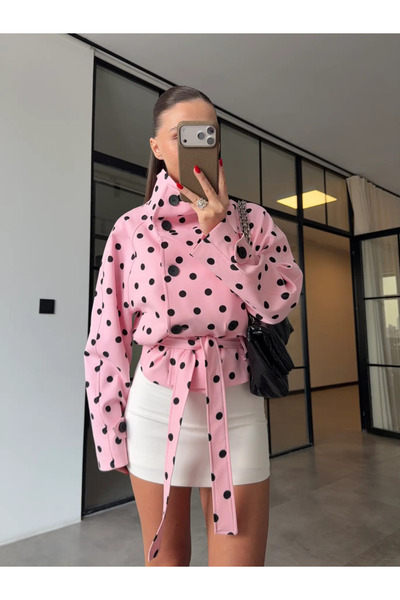 My Blog Ροζ Μπουφάν Μεσήνα με Όρθιο Γιακά και Πουά - 504361