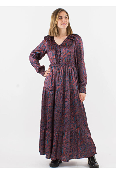 Coline Καφέ και Μωβ Σατέν Μακρύ Φόρεμα – Μποέμ Κομψότητα από