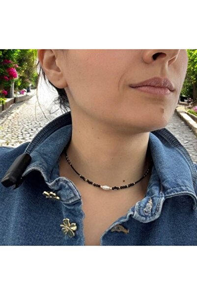 Ezera Ελίνα χειροποίητο κολιέ τσόκερ από μαύρα Miyuki με Οψιδιανό και επιχρυσ...