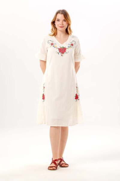 Eliş Şile Bezi Κοντομάνικο φόρεμα με κέντημα Irem, μήκους midi, καλοκαιρινό, ...