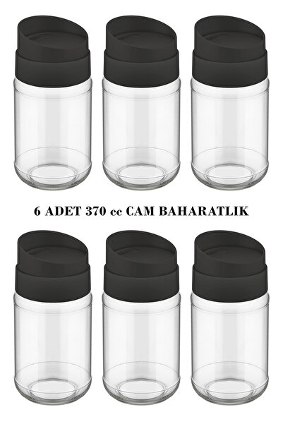 Lemmoni Qlux 6lı Cam Baharatlık Takımı Ayarlanabilir Döner Kapaklı 370cc Siyah