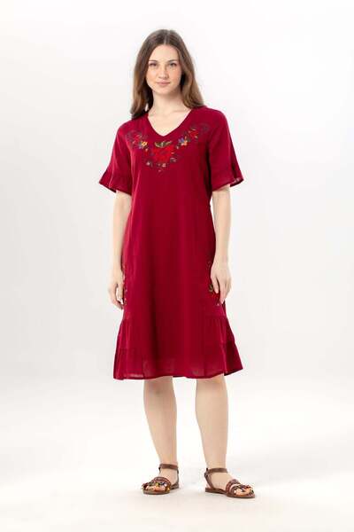 Eliş Şile Bezi Κοντομάνικο φόρεμα με κέντημα Irem, μήκους midi, καλοκαιρινό, ...