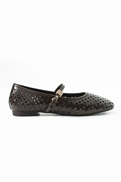 Sira Official Lumia Brown Laser Cut Buckle Ballerinas