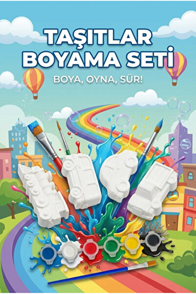 ZURİ DESİGN Taşıtlar Boyama Seti Taşıt Figürlü Boya ve Fırça Dahil Hobi Seti