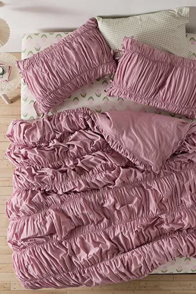 İQON Double Pleated Duvet Cover Set Dried Rose