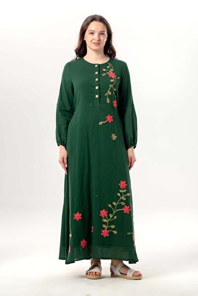 Eliş Şile Bezi Long Sleeve Spring Buttoned Crew Neck Floral Embroidered Summe...