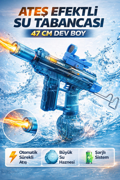 Lighted Electric Fire Effect Water Gun 47cm – Automatic Continuous Shot Foldable Shoulder Support