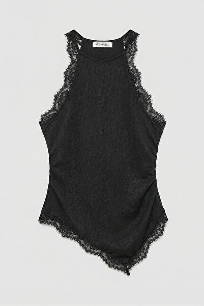 it's basic Γυναικεία Μαύρη s6-1 Μπλούζα με ασύμμετρη κοπή και λεπτομέρεια από...