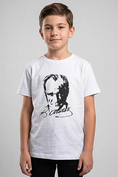 kinderos Unisex Παιδικό μπλουζάκι με λαιμόκοψη και στάμπα Ataturk με κοντό μα...