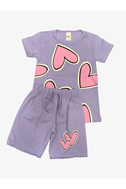 zahider Κοριτσίστικο βαμβακερό σετ πιτζάμες με στάμπα και καλοκαιρινό σορτς