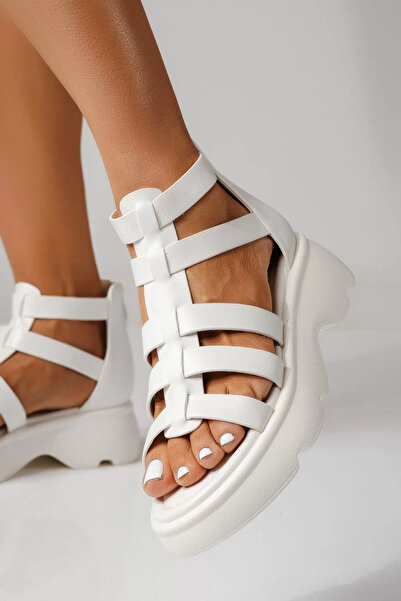 Zaira Γυναικεία λευκά σανδάλια πλατφόρμας από οικολογικό δέρμα Αλίσα # 24737 ...