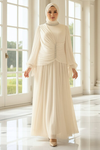 SUBU TASARIM Λαμπερό σιφόν με πέτρινη λεπτομέρεια, μεγάλο μέγεθος, βραδινό φό...