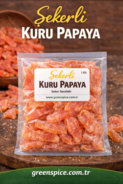 GreenSpice Sugared Dried Papaya 100% Natural Without Additives 1 kg Vacuum Pa...