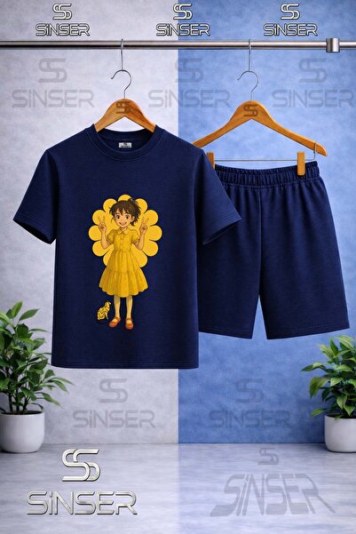 SS SİNSER Kids' Hvn Girl Anime Printed Crew Neck T-Shirt - Shorts Set