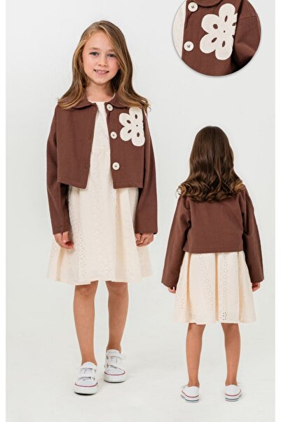 RAPAPA Girl's Brown Floral Figured Suit 4300-031