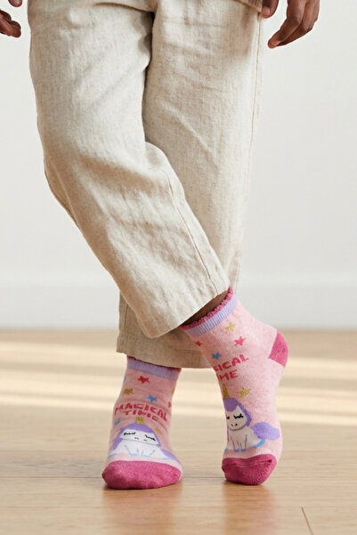 Katia&Bony Ριγέ Παιδικές Κάλτσες με Μονόκερο σε Ανοιχτό Ροζ